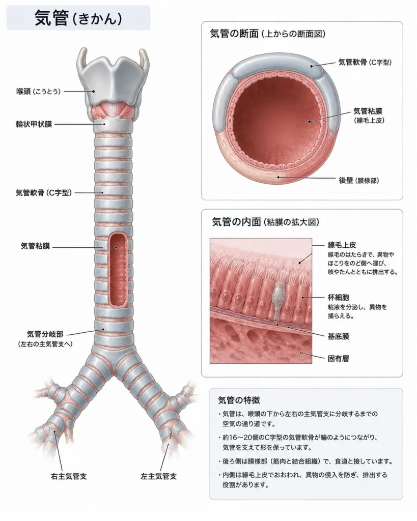 気管の解剖をまとめた画像