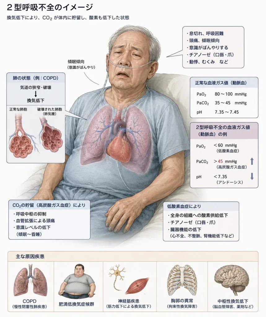 COPDなど2型呼吸不全のまとめ画像